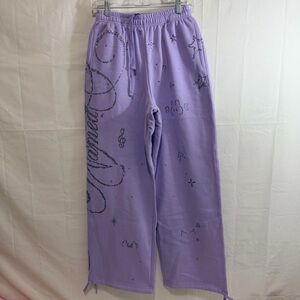 Named Collective Womens DREAMER RHINESTONE TEDDY OVERSIZED SWEATPANTS LILAC XS